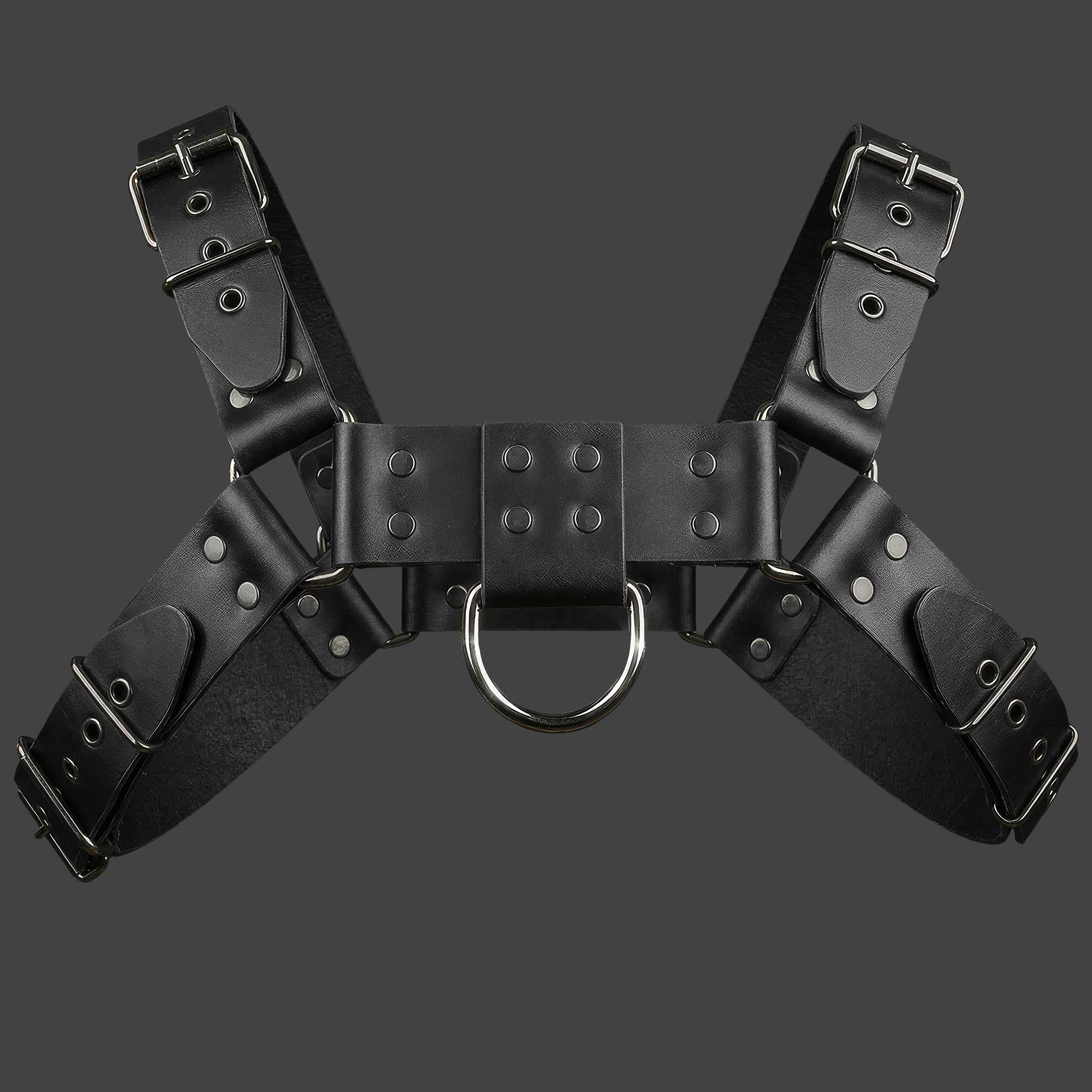 Arnés de pecho cuero rígido Pardus color negro vista frontal ALEPADRON