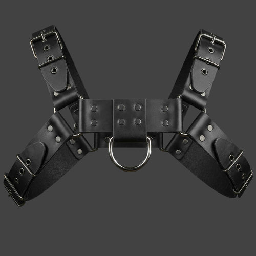 Arnés de pecho cuero rígido Pardus color negro vista frontal ALEPADRON