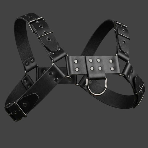 Arnés de pecho cuero rígido Pardus color negro vista 3/4 ALEPADRON