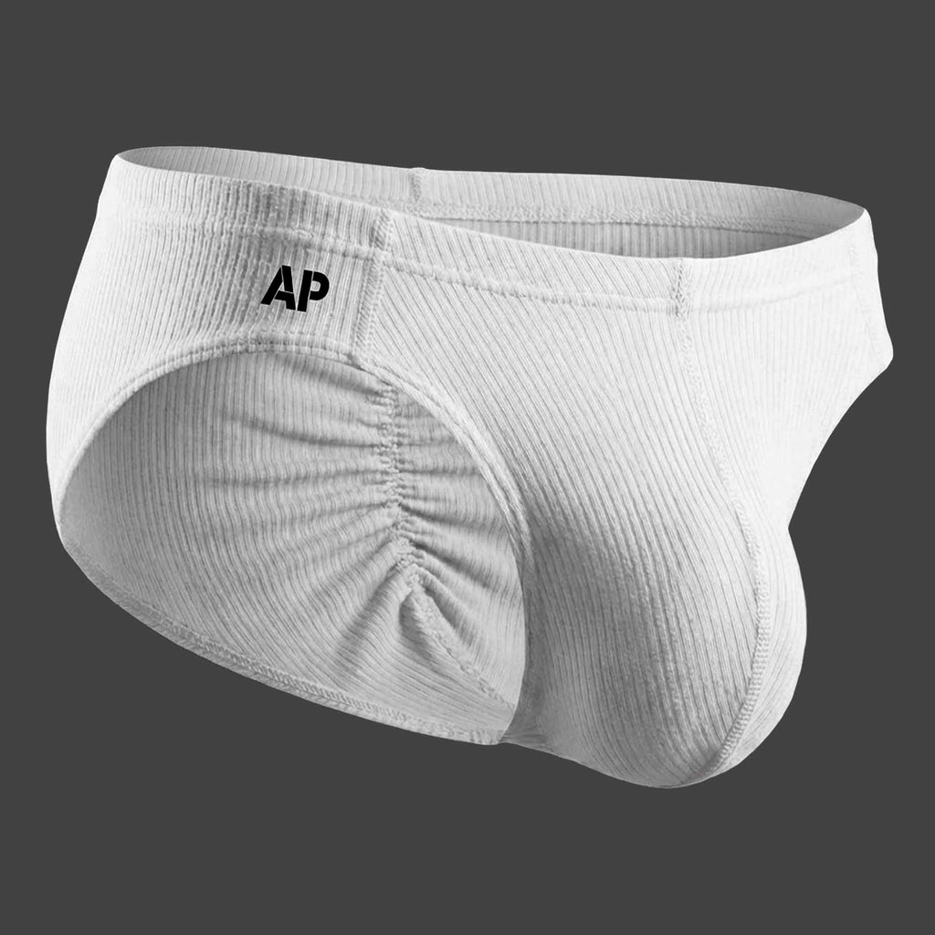 Vista frontal de slip con frunce color blanco para hombre ALEPADRON