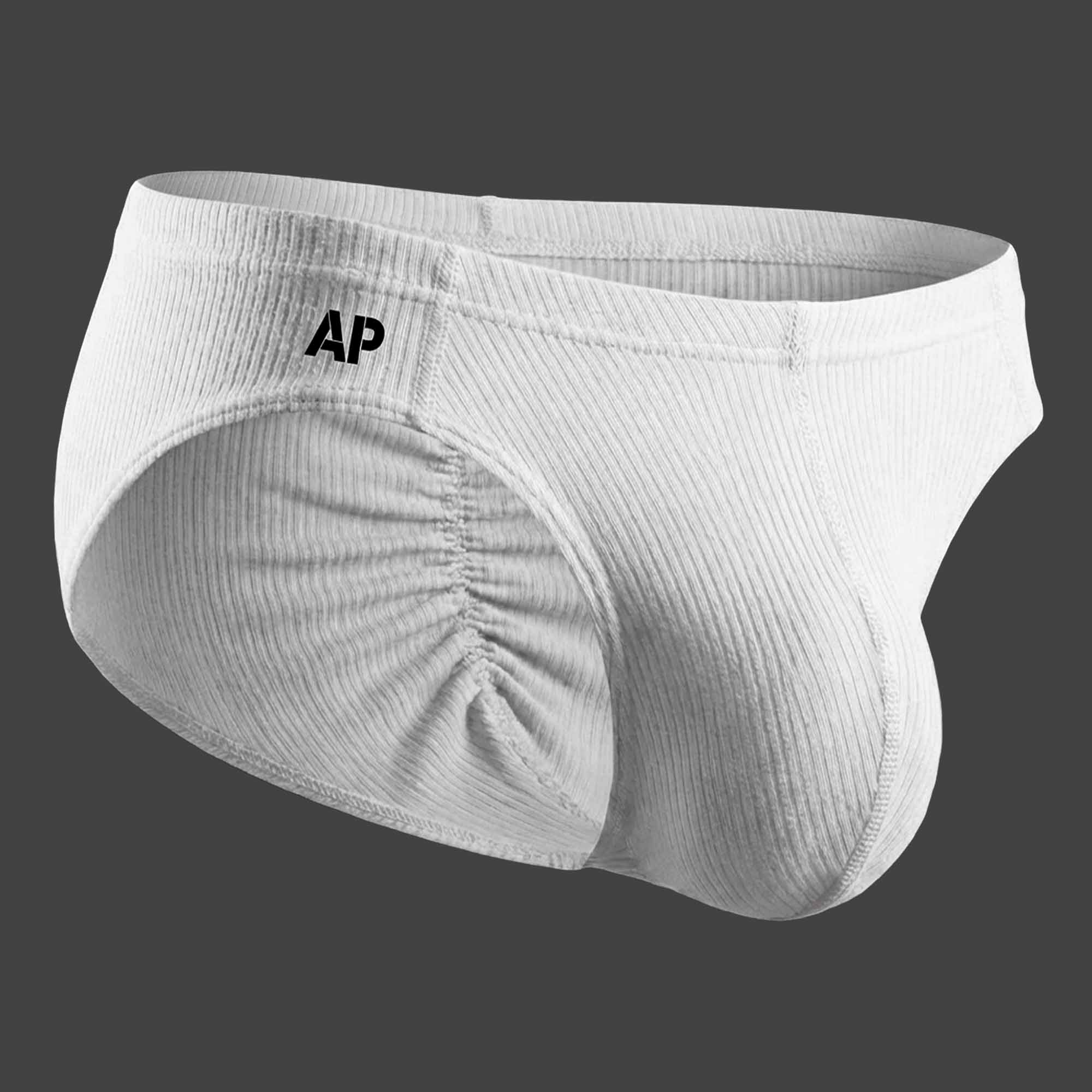 Vista frontal de slip con frunce color blanco para hombre ALEPADRON