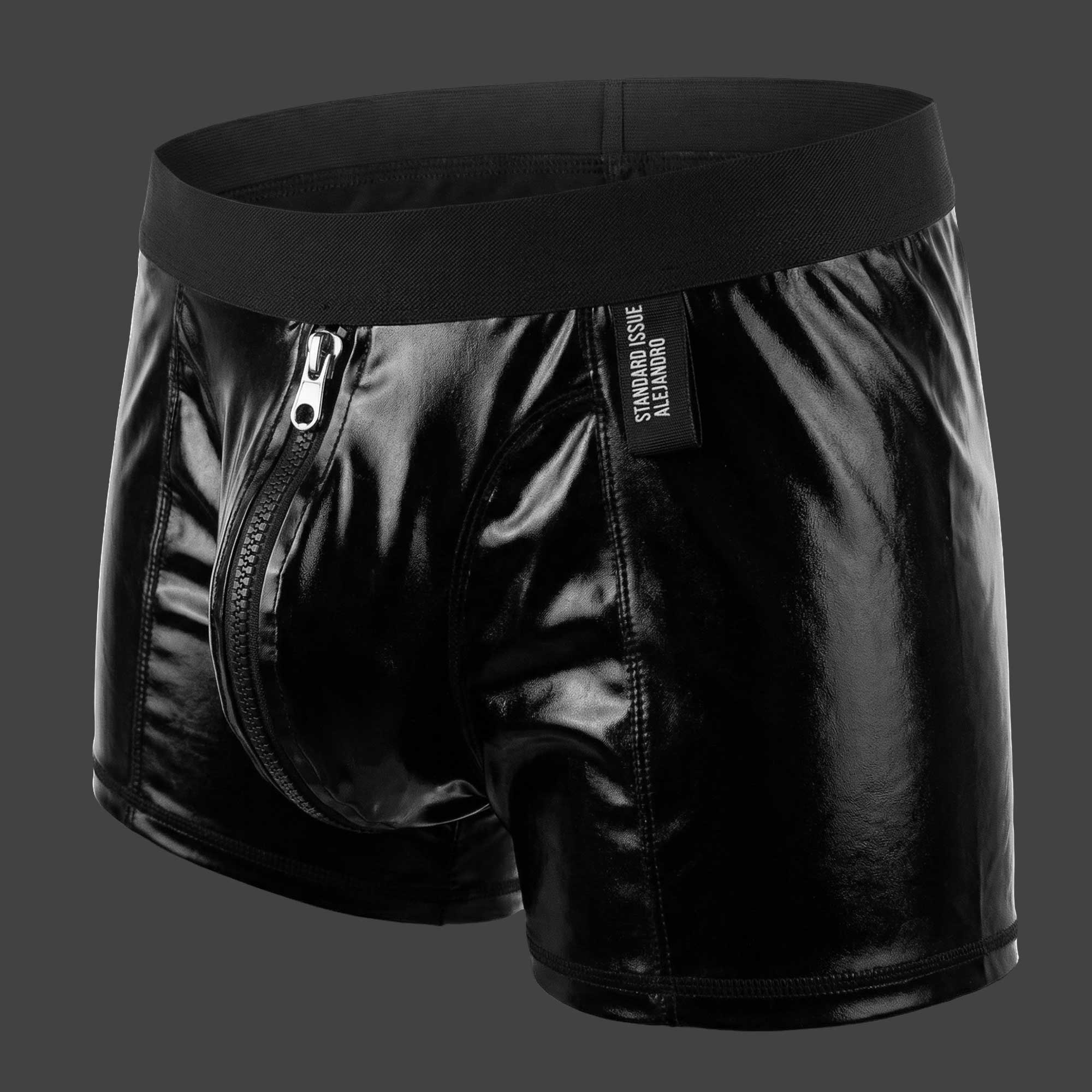 Bóxer vinilo con cierre 180° color negro vista frontal ALEPADRON