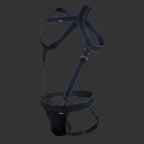 arnes dash negro. Vista frontal con líneas estructurales minimalistas. Alepadron.