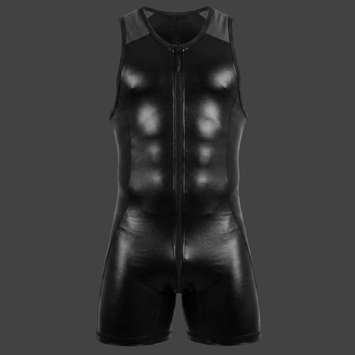 Enterizo corto vinilo con cierre color negro vista frontal ALEPADRON