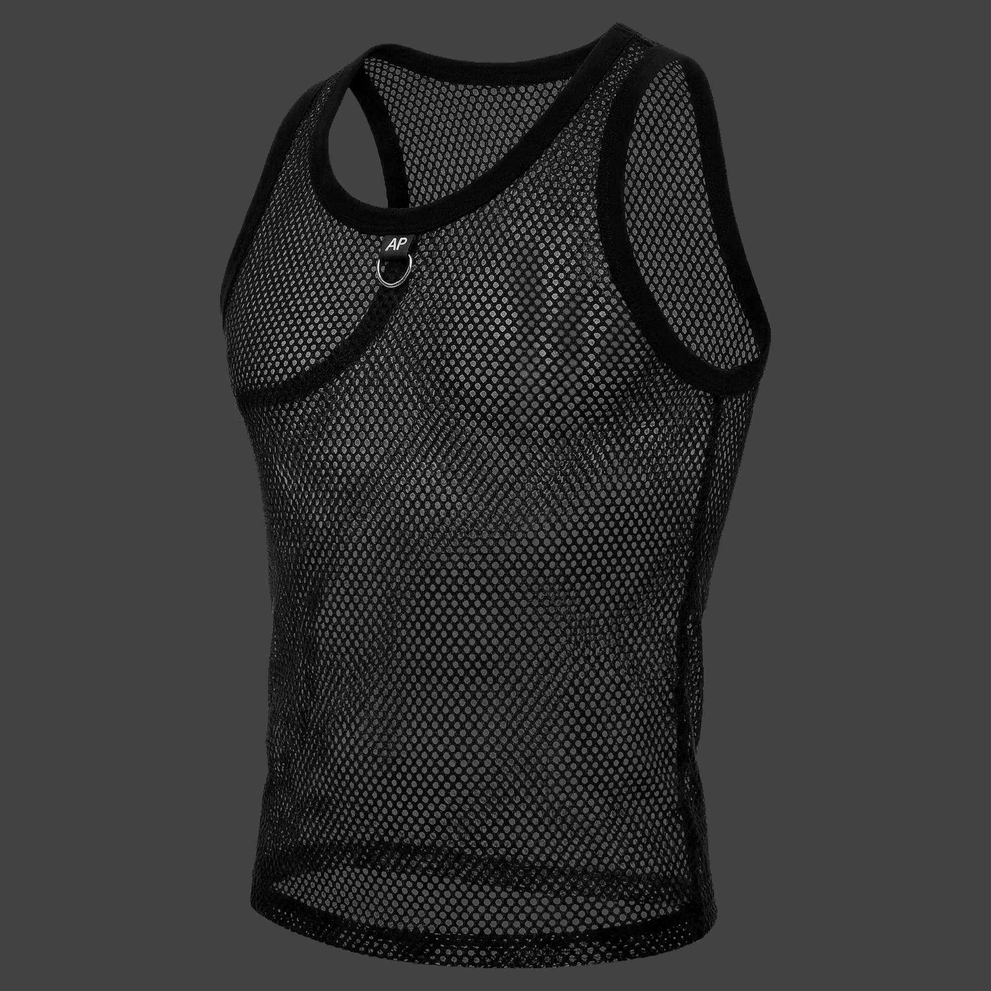 Musculosa de red Vol 2 color negro vista frontal ALEPADRON