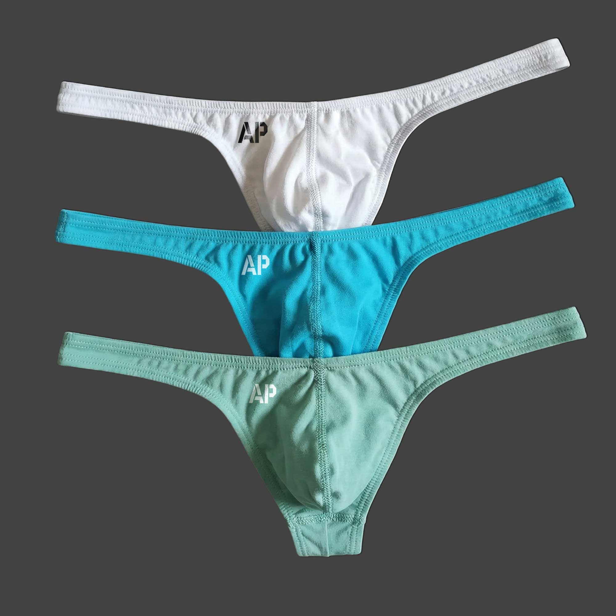 Pack de tangas hombre x3 unidades colores blanco celeste y verde agua ALEPADRON