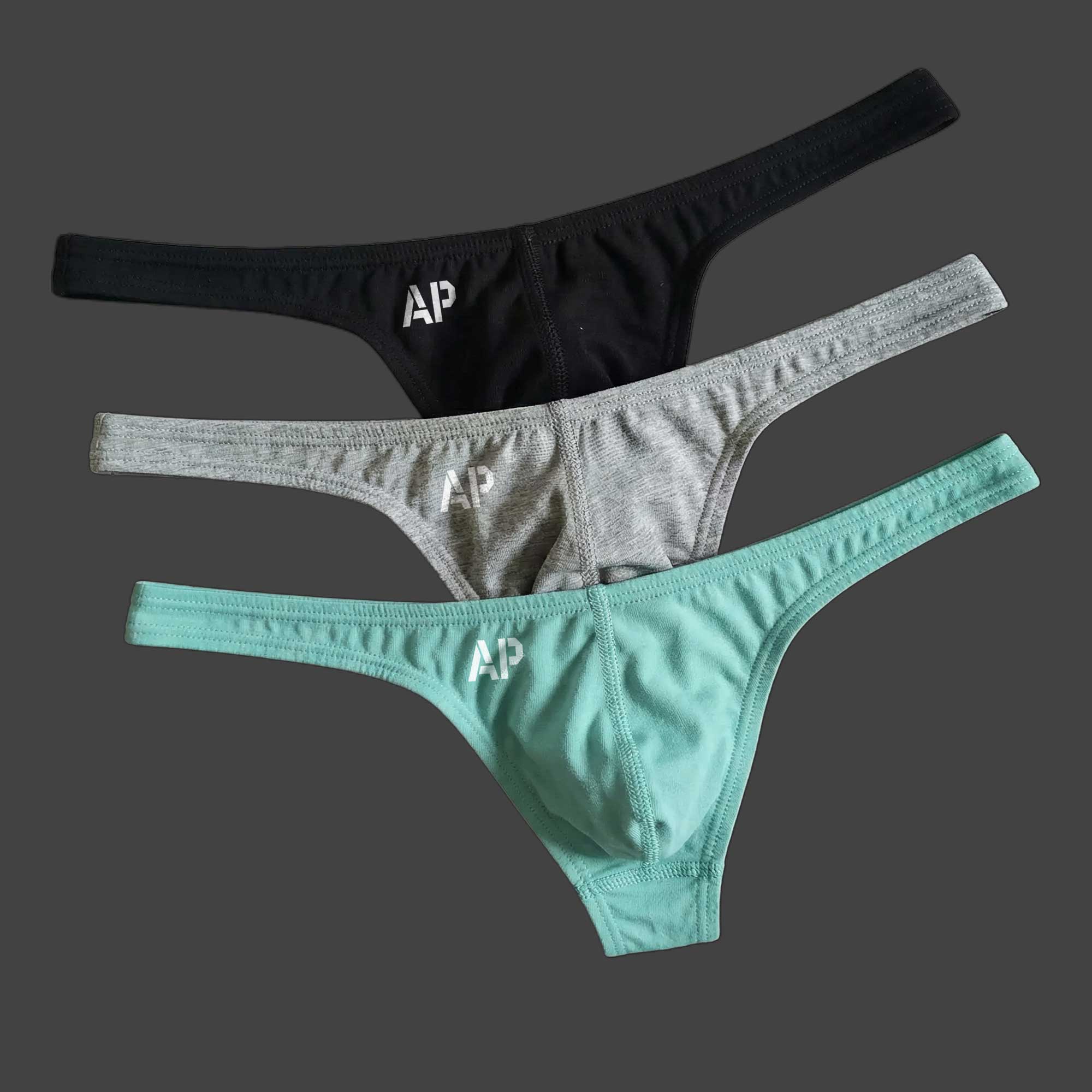 Pack de tangas hombre x3 unidades colores negro gris y verde agua ALEPADRON