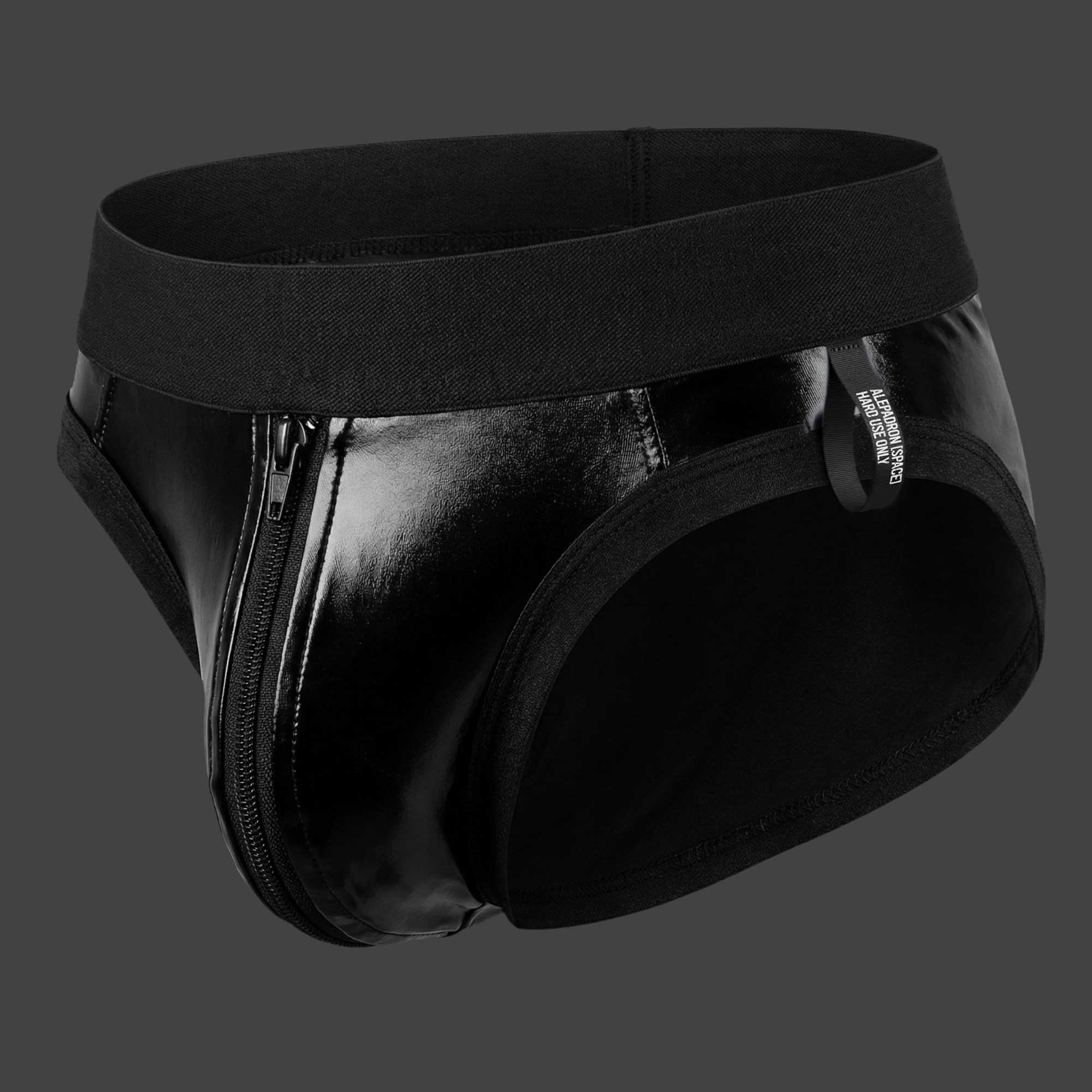 Shell brief vinilo cierre color negro vista de perfil ALEPADRON