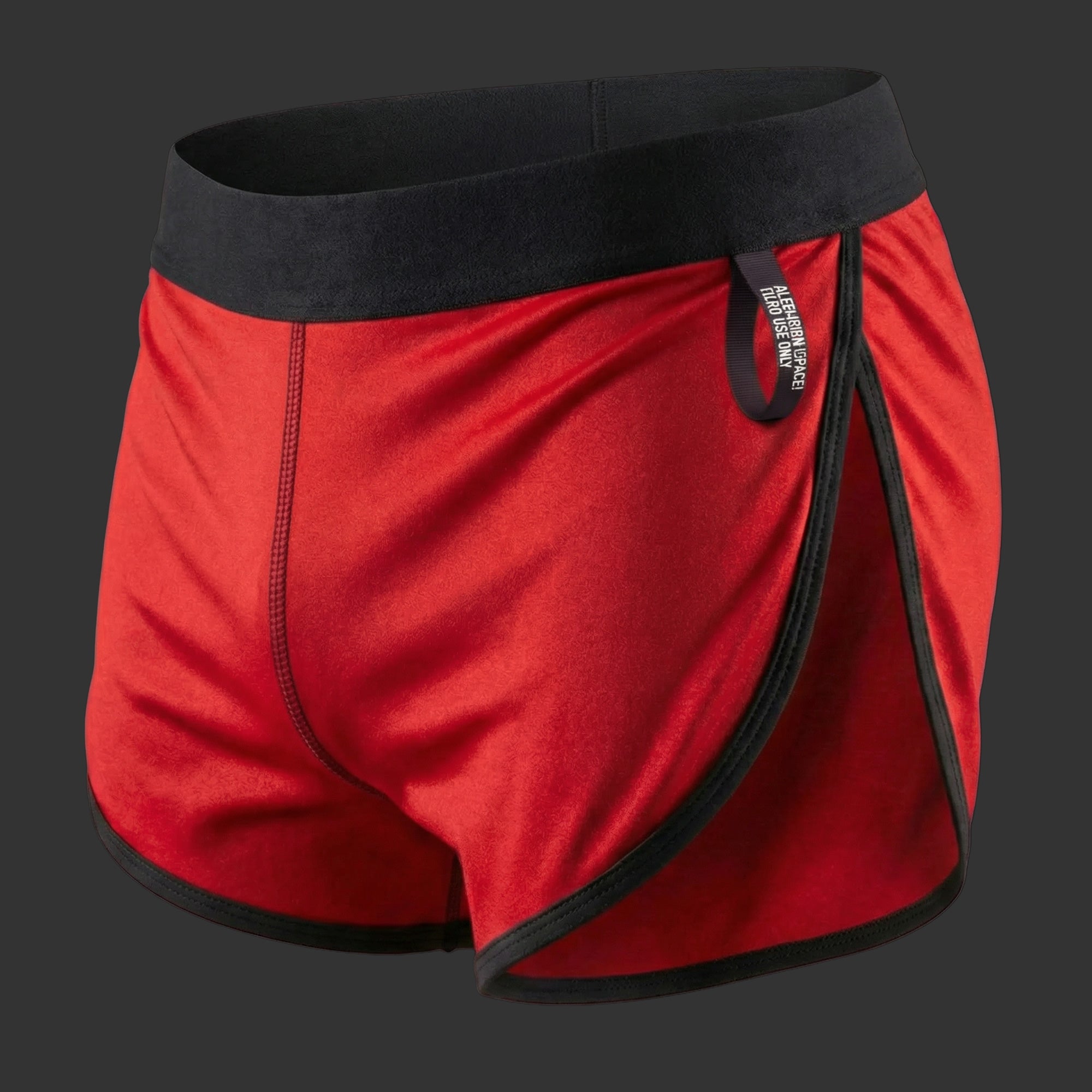 SHORT SPRINTER RUNNING RETRO rojo. Vista 3/4 con líneas retro y estructura minimal atlética. Alepadron.