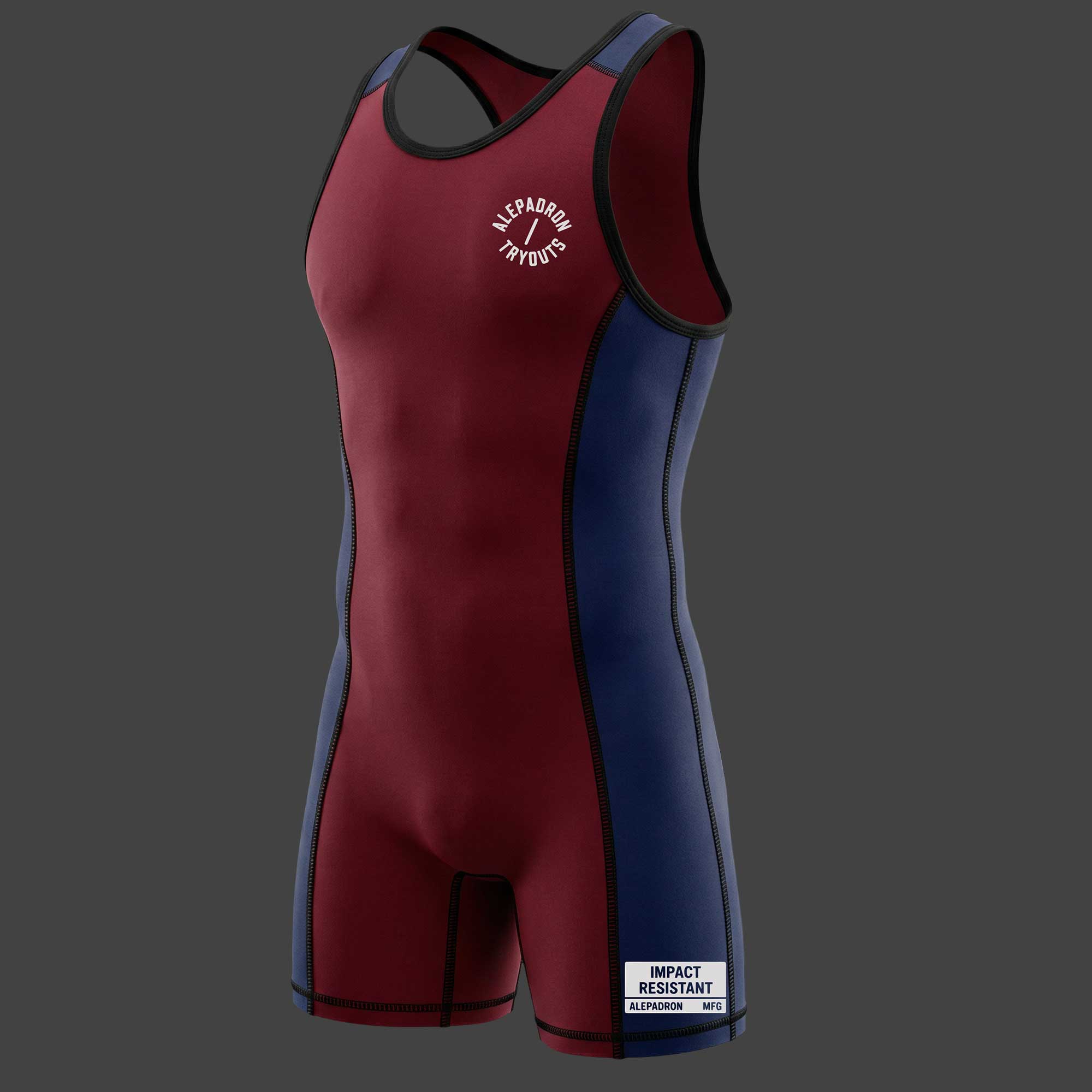 Singlet lucha varsity bicolor bordó y azul marino vista frontal ALEPADRON
