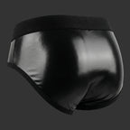 SHELL BRIEF - VINILO CIERRE negro. Vista 3/4 con efecto wet look y moldería compacta. Alepadron.