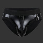 SHELL BRIEF - VINILO CIERRE negro. Vista frontal con acabado brillante y cierre metálico central. Alepadron.