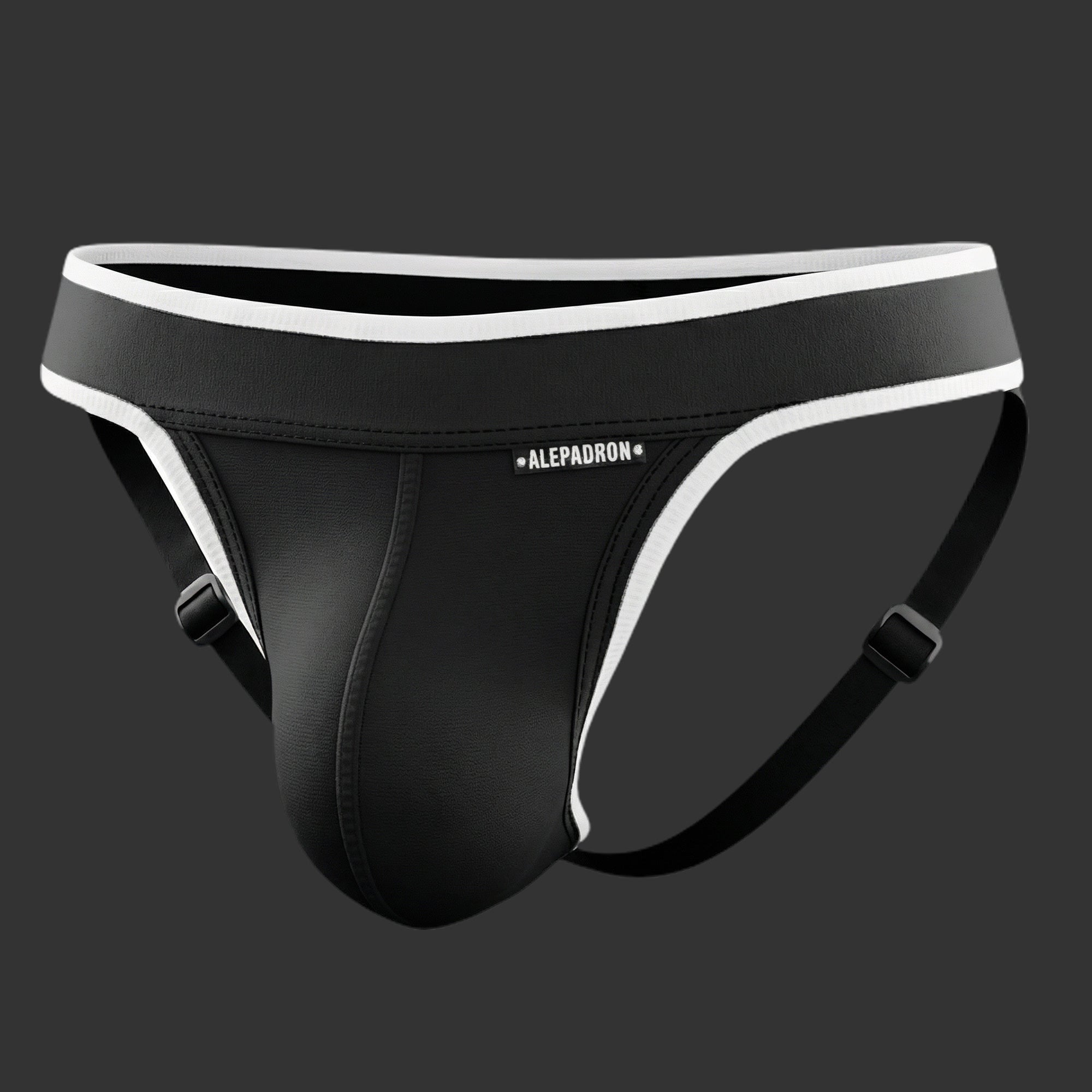 SUSPENSORIO DEPORTIVO REGULABLE DASH JOCKSTRAP blanco. Vista frontal con ajuste anatómico y diseño atlético. Alepadron.