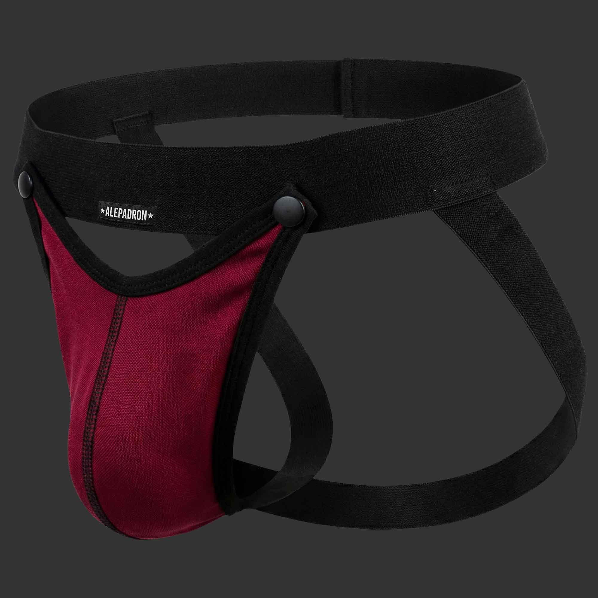 SUSPENSORIO DESMONTABLE JOCKSTRAP MODULAR bordo. Vista frontal con bloque estructural desmontable. Alepadron.