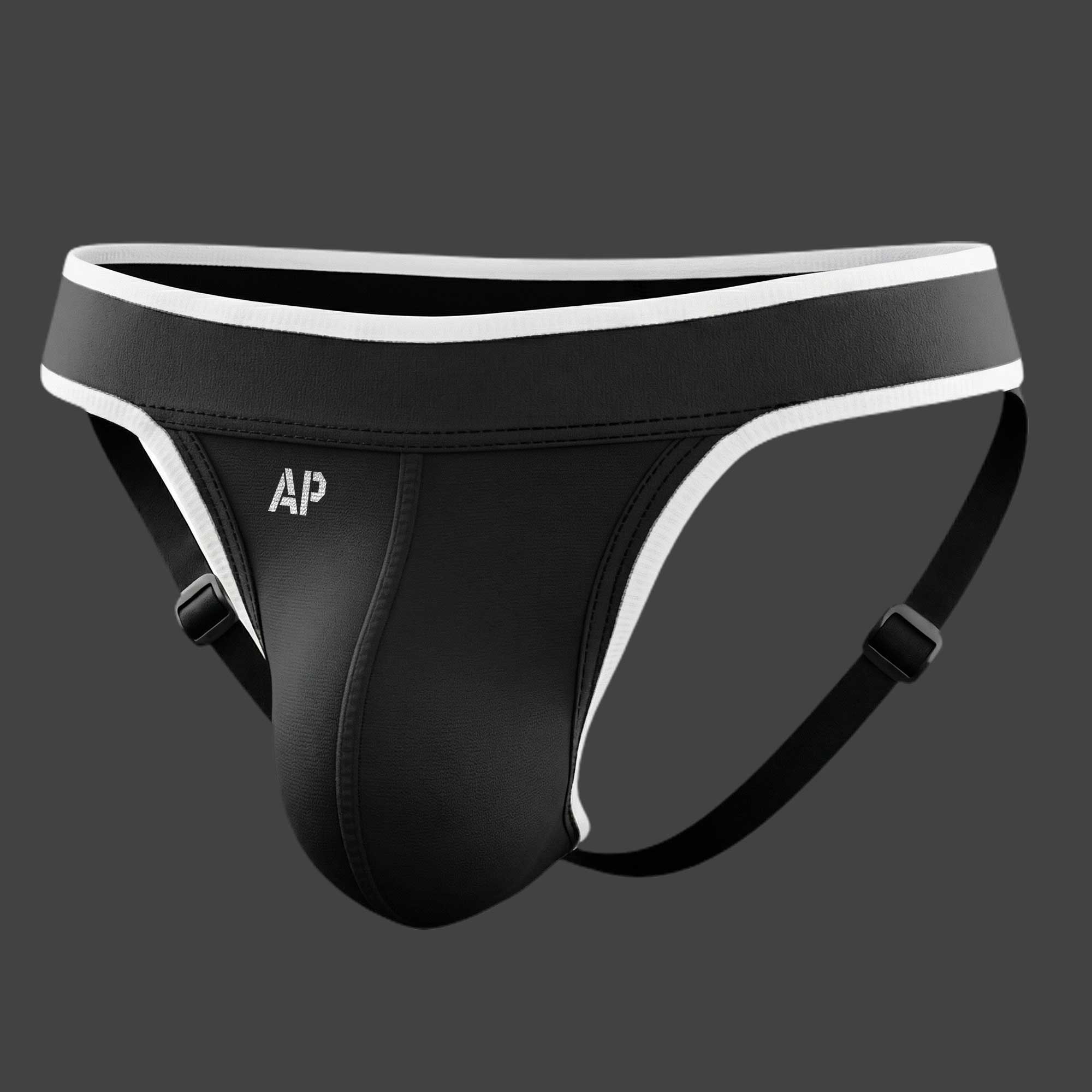 Suspensorio deportivo regulable Dash jockstrap color negro con blanco ALEPADRON