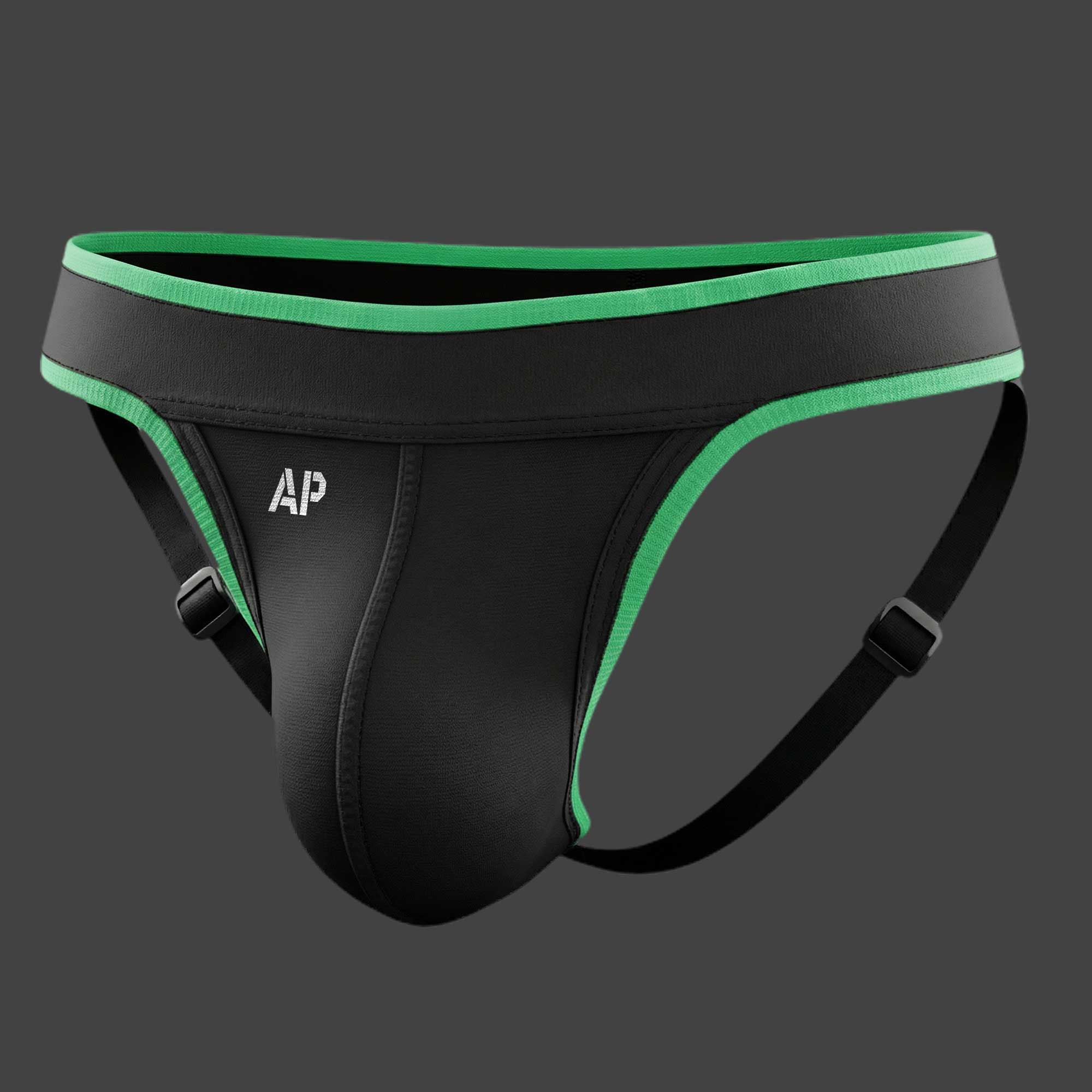 Suspensorio deportivo regulable Dash jockstrap color negro con verde ALEPADRON
