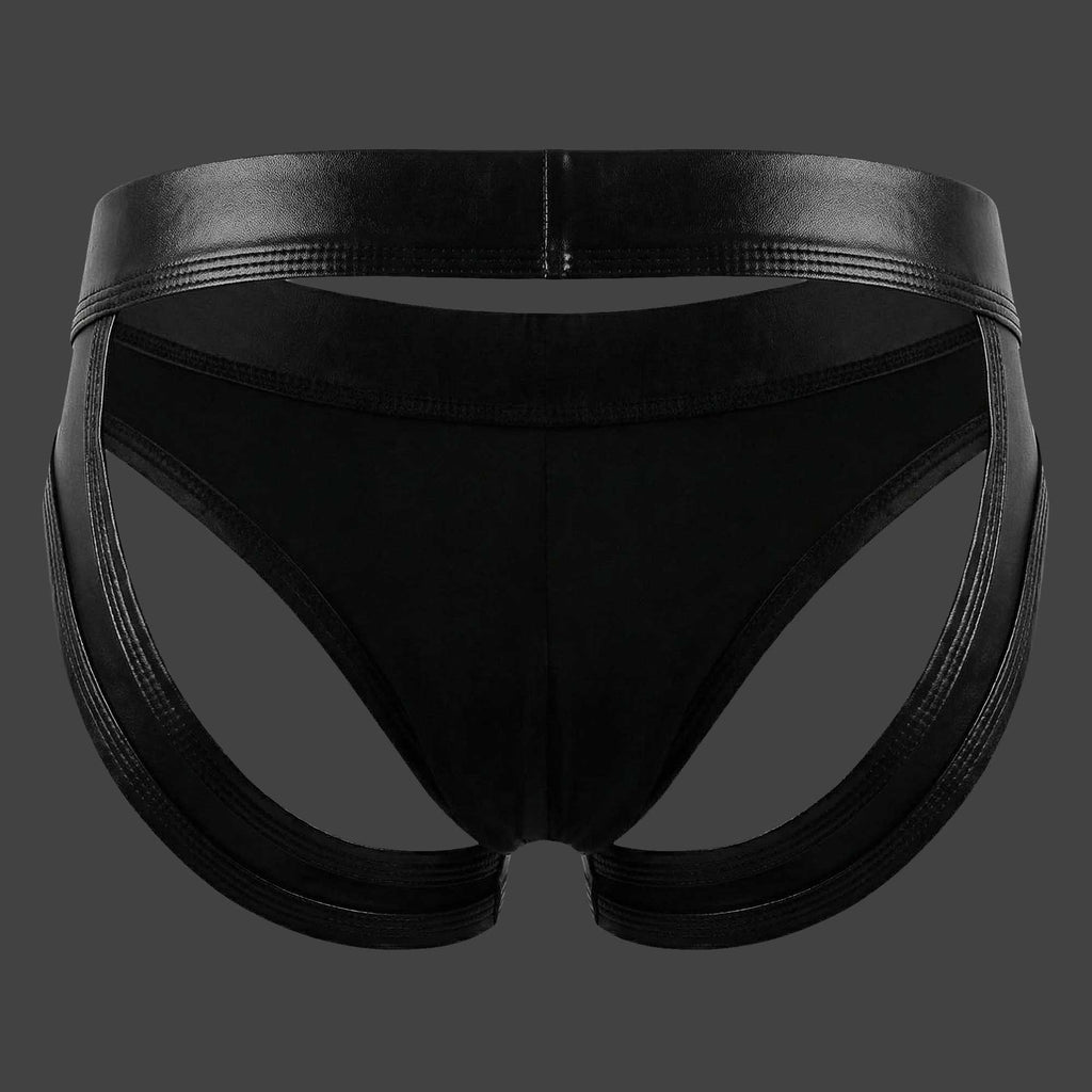 Suspensorio slip cuerina color negro vista trasera ALEPADRON