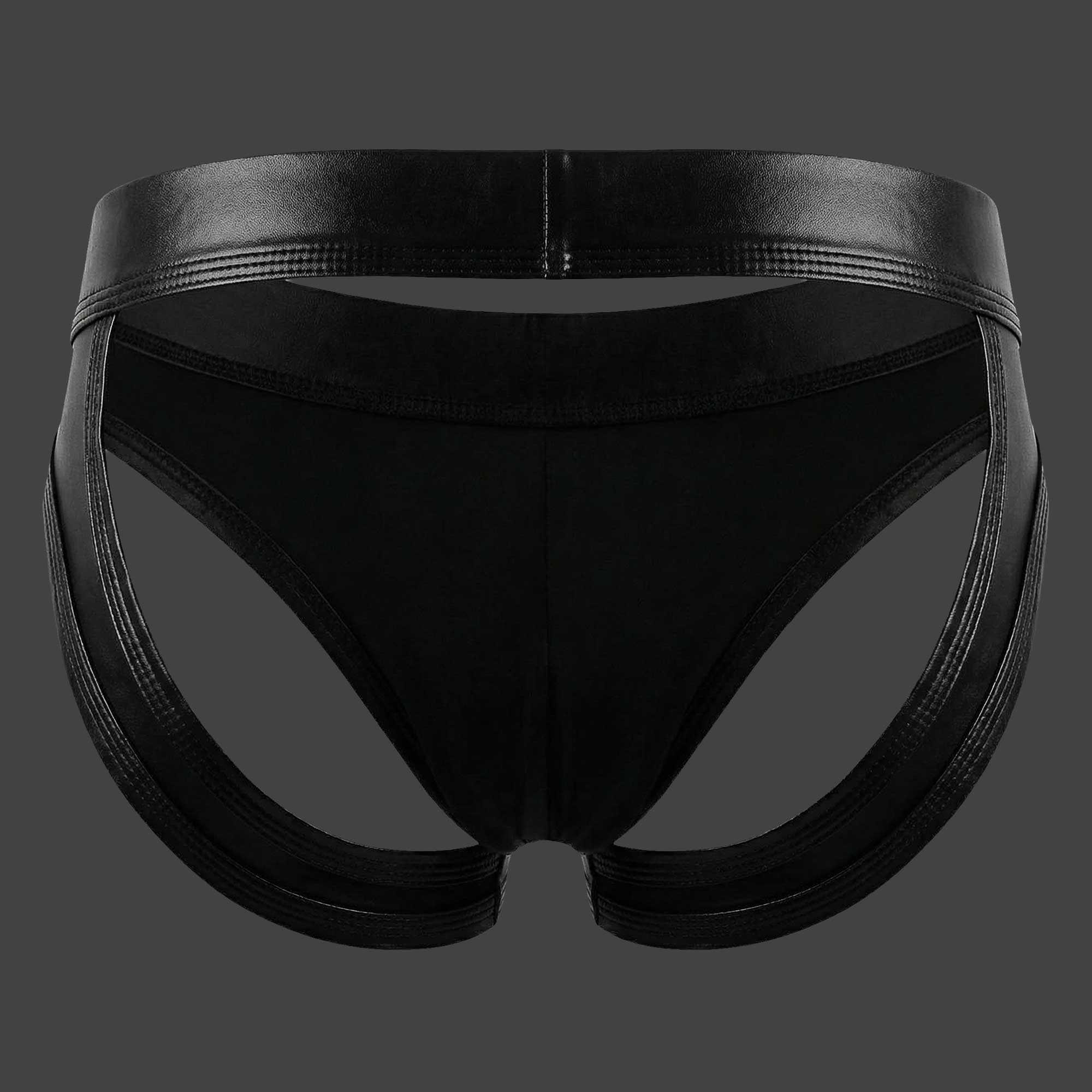 Suspensorio slip cuerina color negro vista trasera ALEPADRON