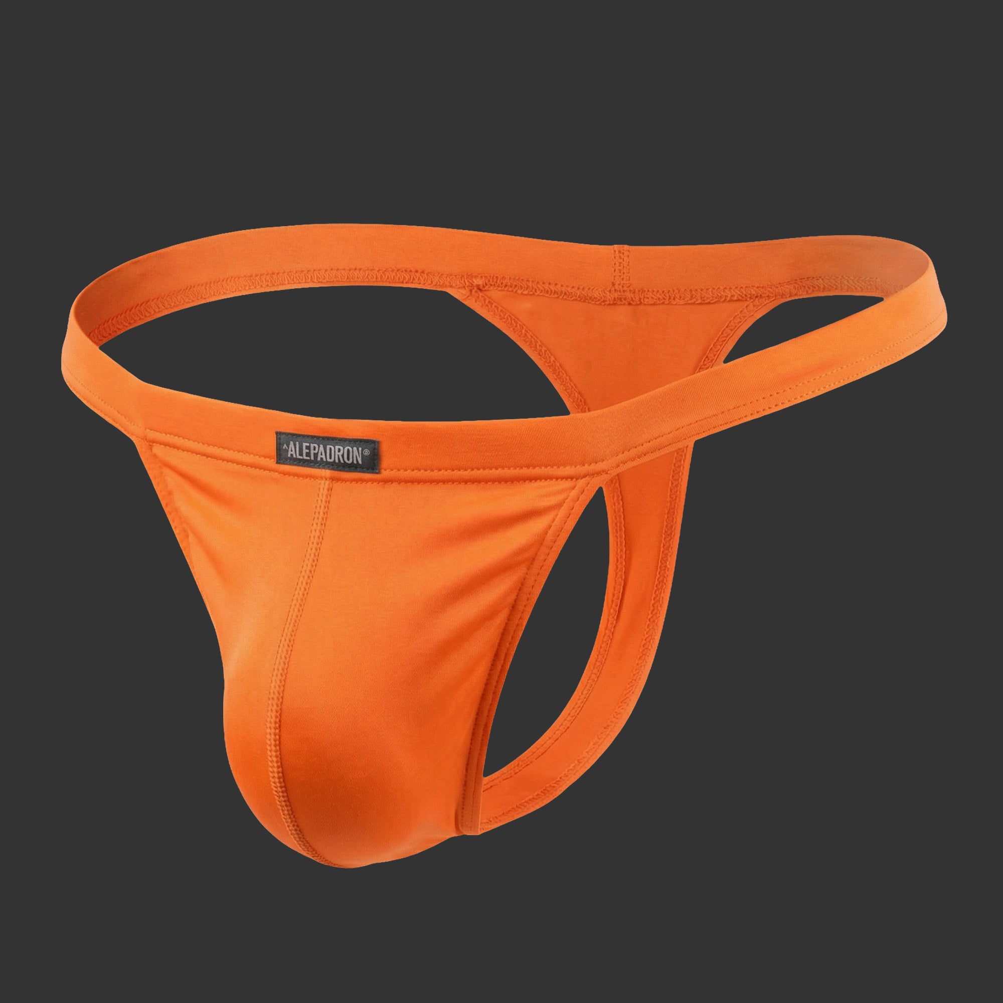 TANGA DEPORTIVA CINTURA ANCHA WRESTLER naranja. Vista frontal con cintura ancha estructural. Alepadron.
