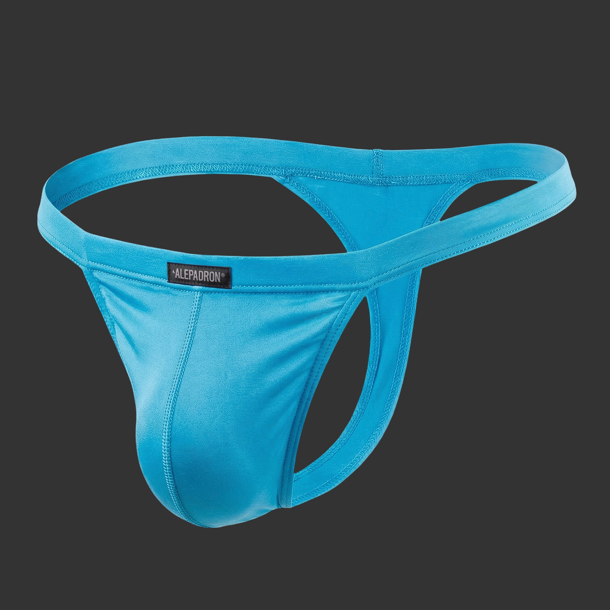 TANGA DEPORTIVA CINTURA ANCHA WRESTLER azul. Vista frontal con cintura ancha estructural. Alepadron.