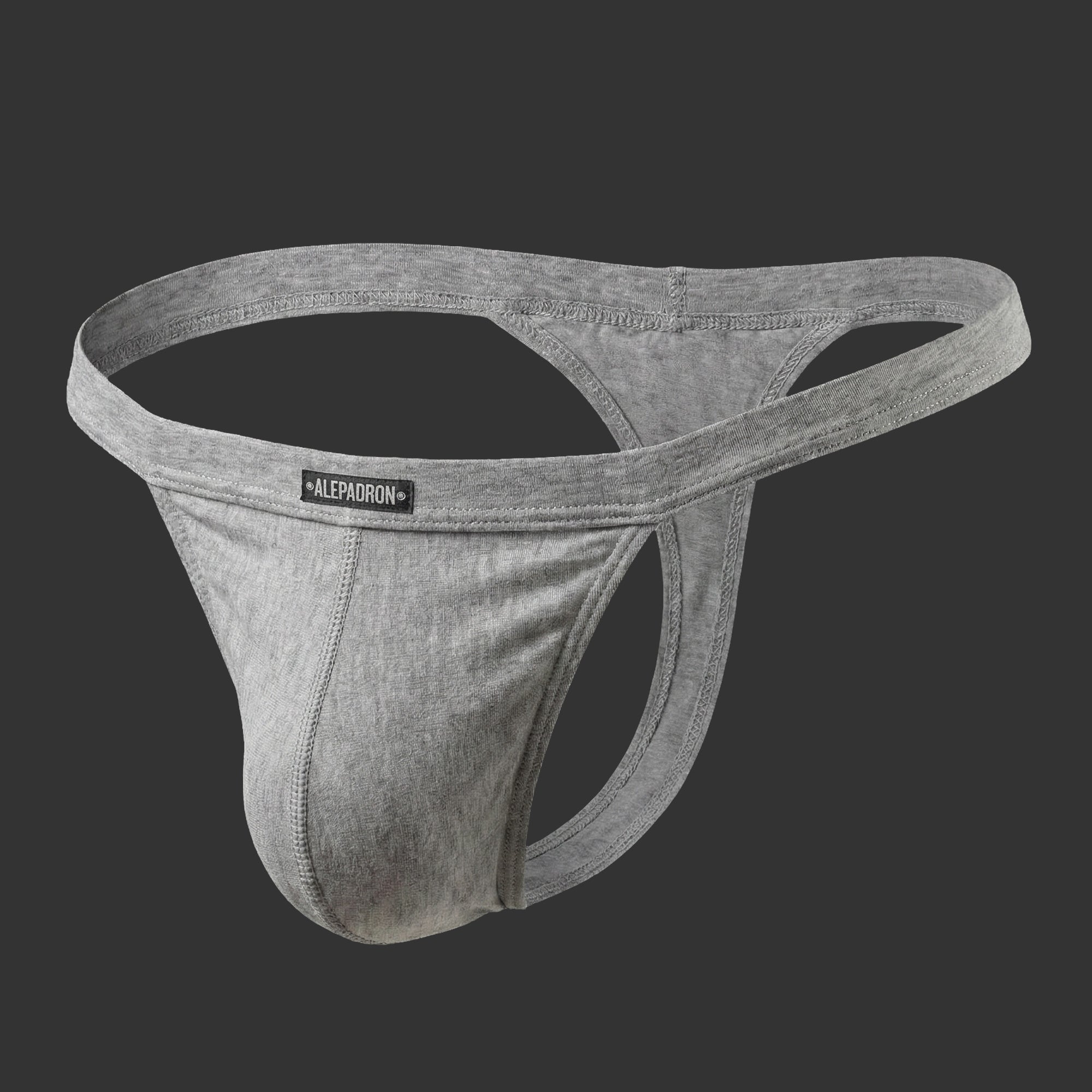 TANGA DEPORTIVA CINTURA ANCHA WRESTLER gris. Vista frontal con cintura ancha estructural. Alepadron.