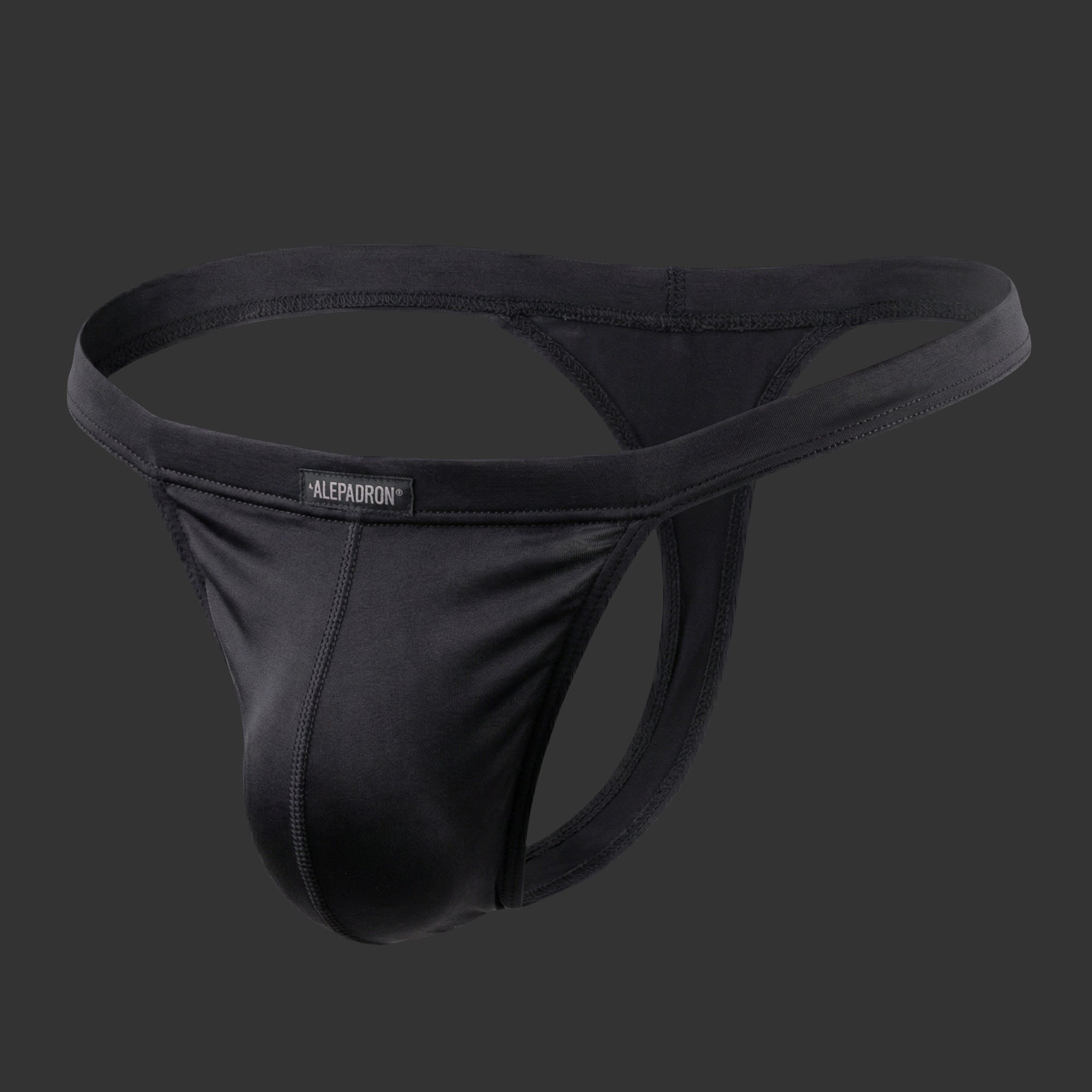 TANGA DEPORTIVA CINTURA ANCHA WRESTLER negro. Vista frontal con cintura ancha estructural. Alepadron.