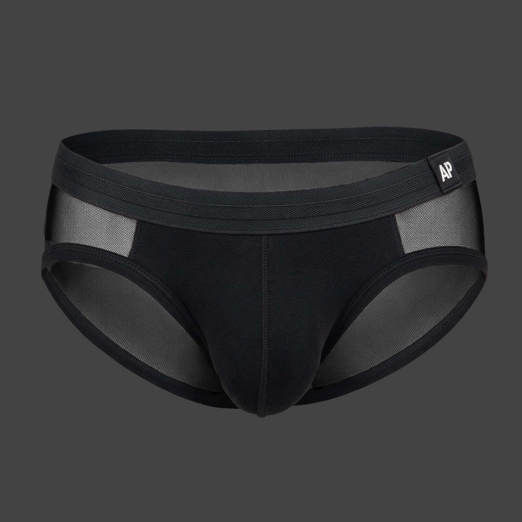 Slip Transparente AP color negro. Vista frontal ghost mannequin con panel opaco y laterales de tul transparente. Alepadron.